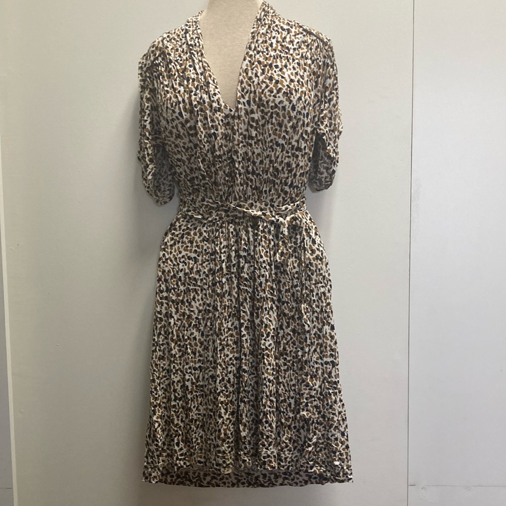 French Connection Brown Tan Dress Short Flutter Sleeves